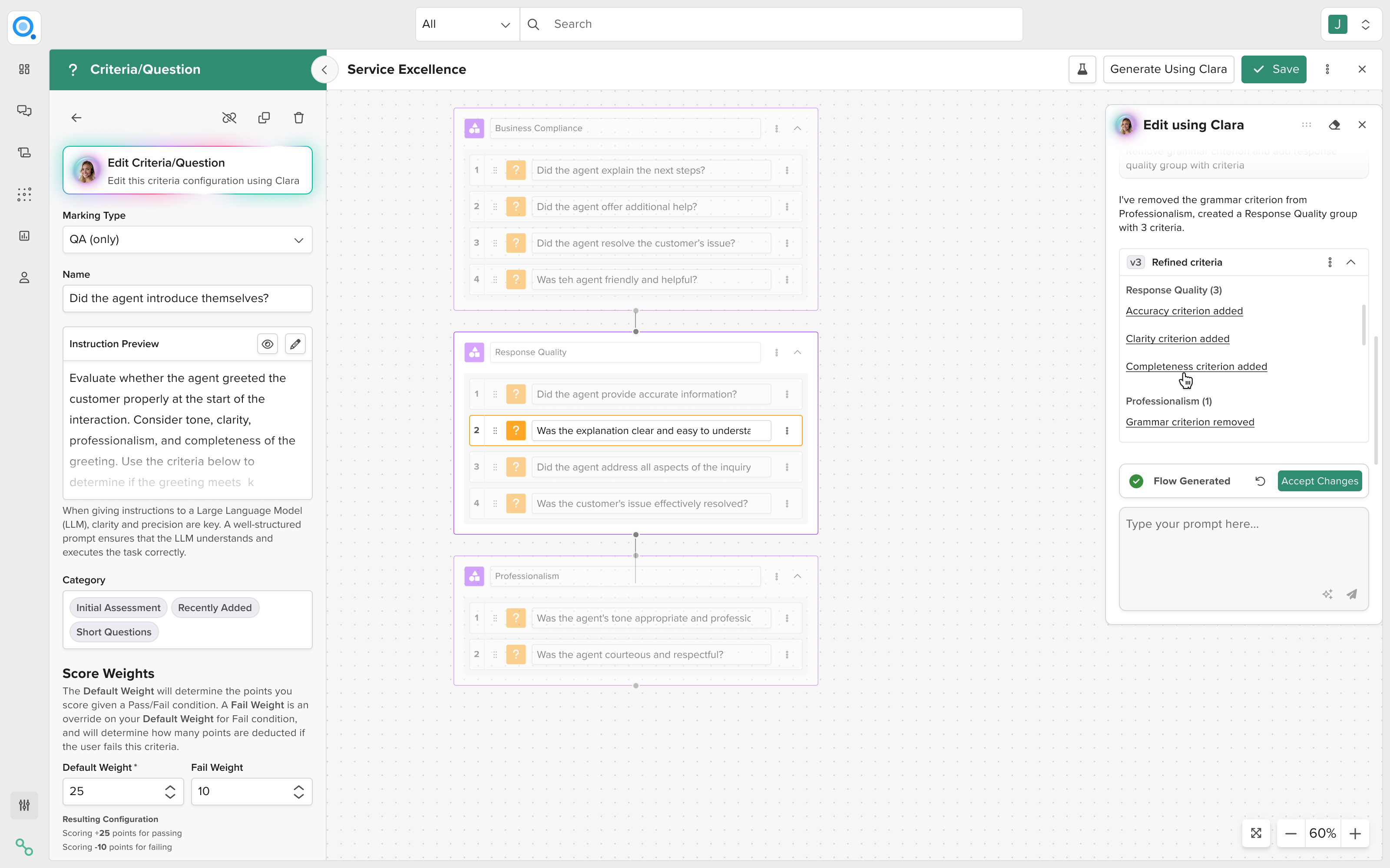 Change list view: Clara's modifications surfaced in a scannable side panel with clickable links to each change.