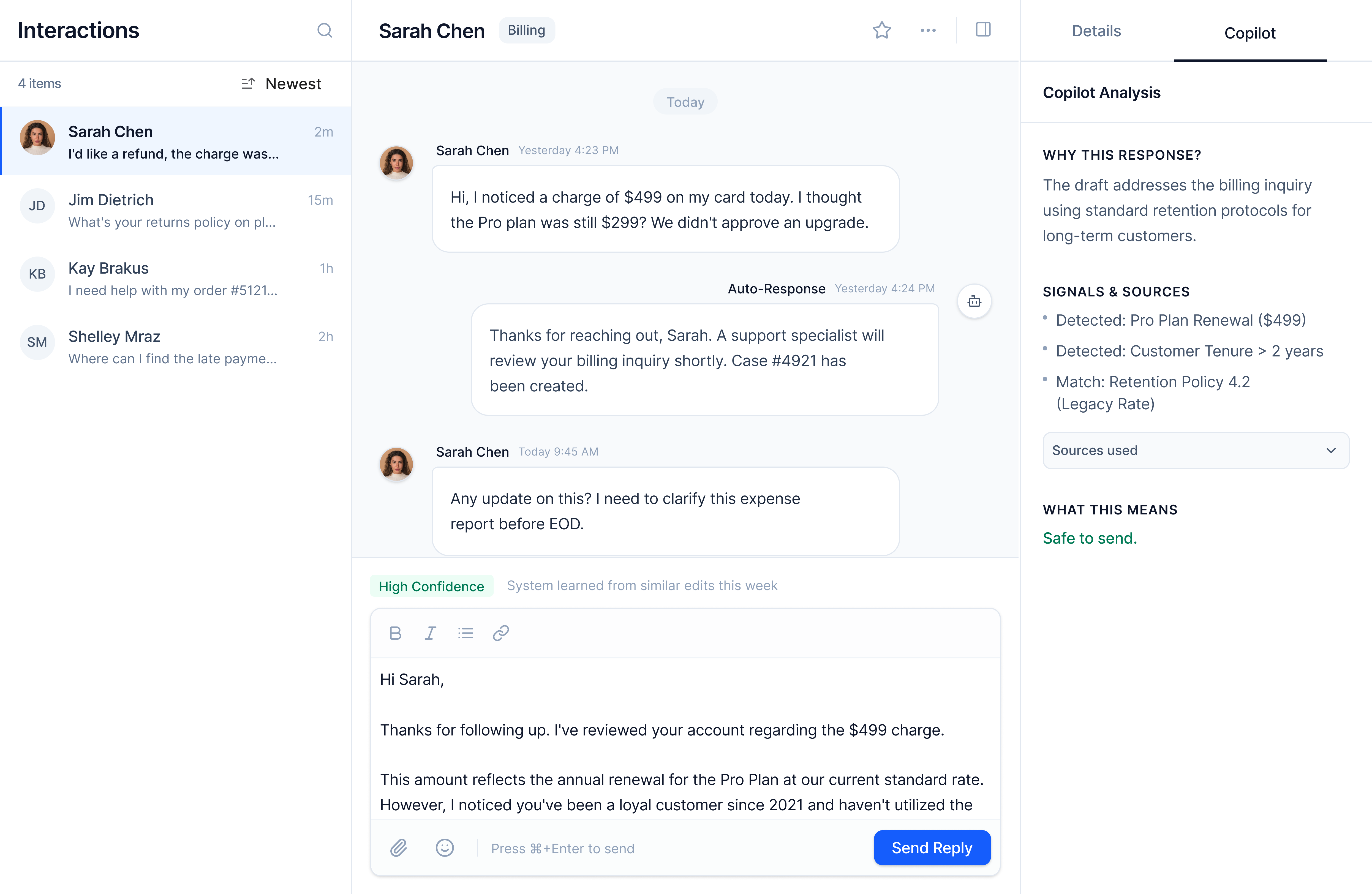 Screen 4: Learning Without Friction showing system learning feedback